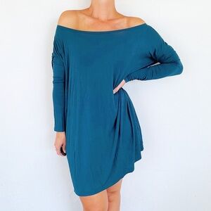 PIKO teal blue loose fit stretchy long sleeve shift style dress size medium